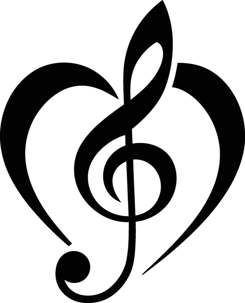 AI generated Silhouette heart music note logo symbol black color only vector