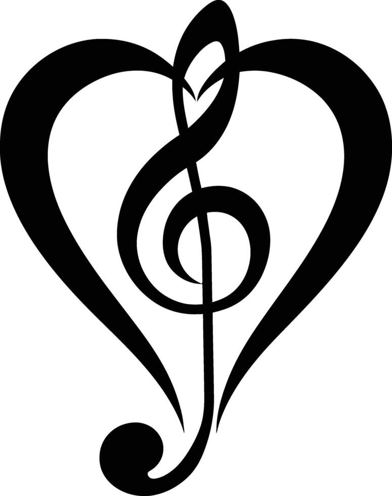 AI generated Silhouette heart music note logo symbol black color only vector