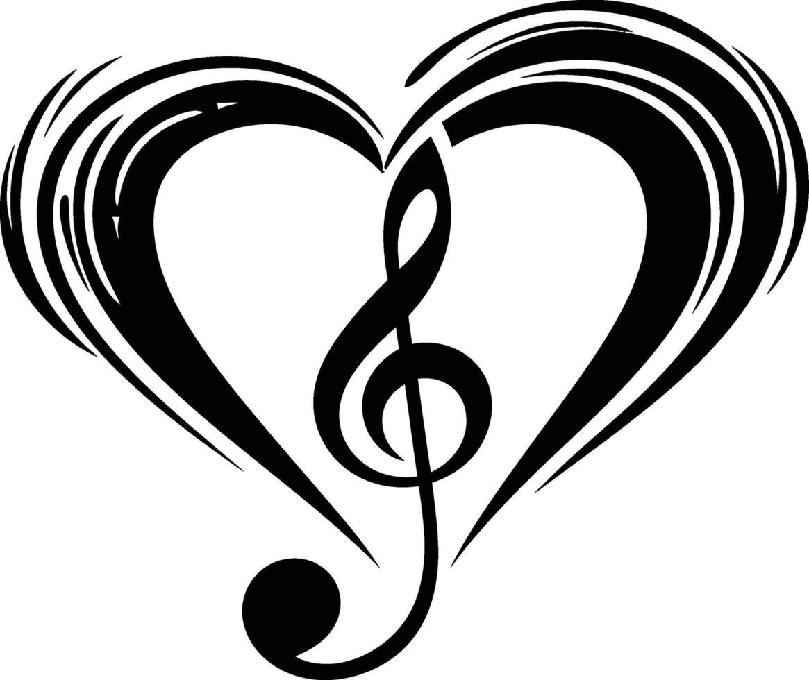 ai generado silueta corazón música Nota logo símbolo negro color solamente vector