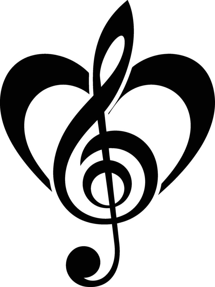 AI generated Silhouette heart music note logo symbol black color only vector