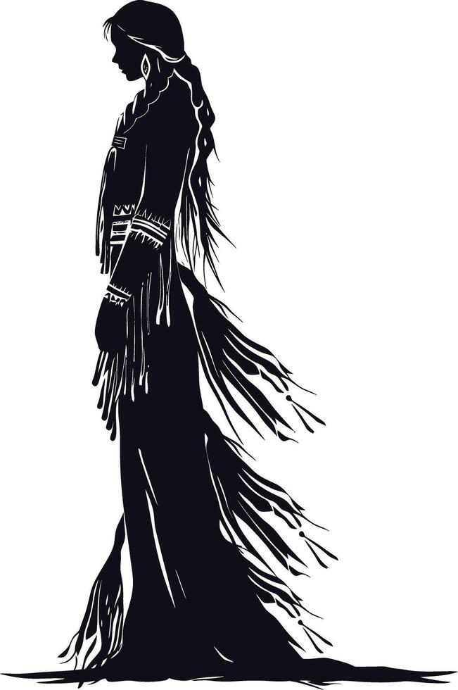 AI generated Silhouette native american woman black color only full body vector