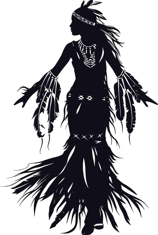 AI generated Silhouette native american woman black color only full body vector