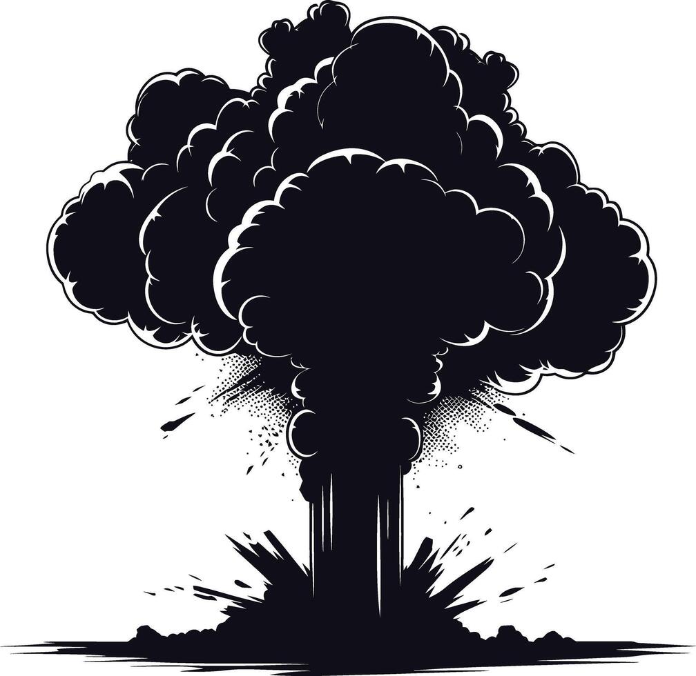 AI generated Silhouette nuclear explosion black color only vector
