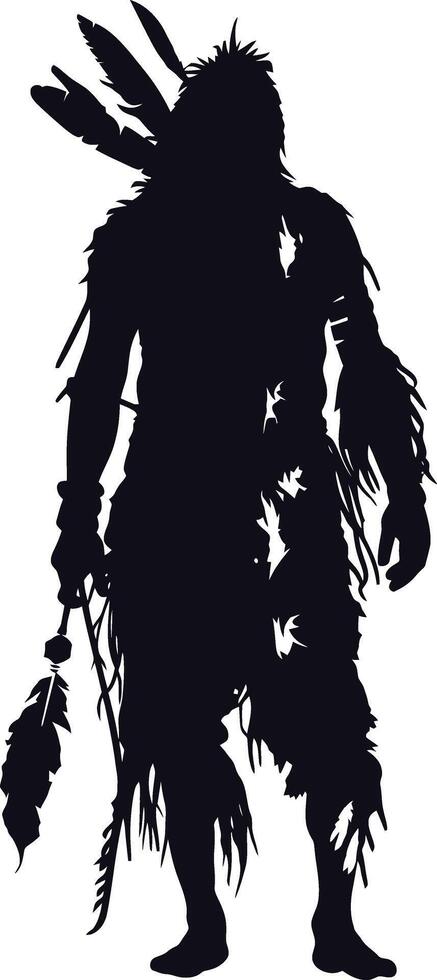 AI generated Silhouette native american man black color only full body vector