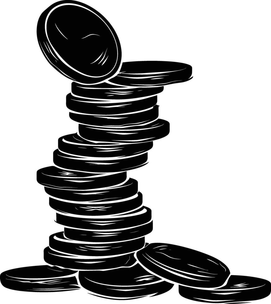 AI generated Silhouette pile of coin black color only vector