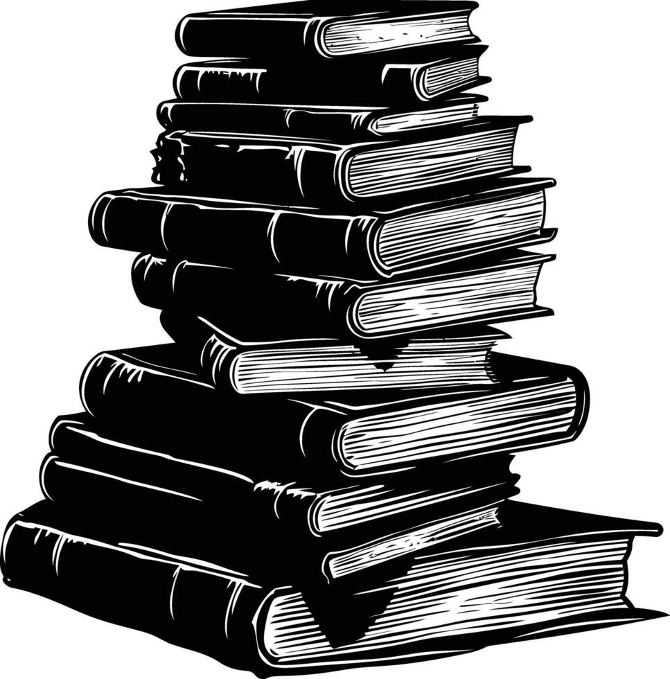 AI generated Silhouette pile of book black color only vector