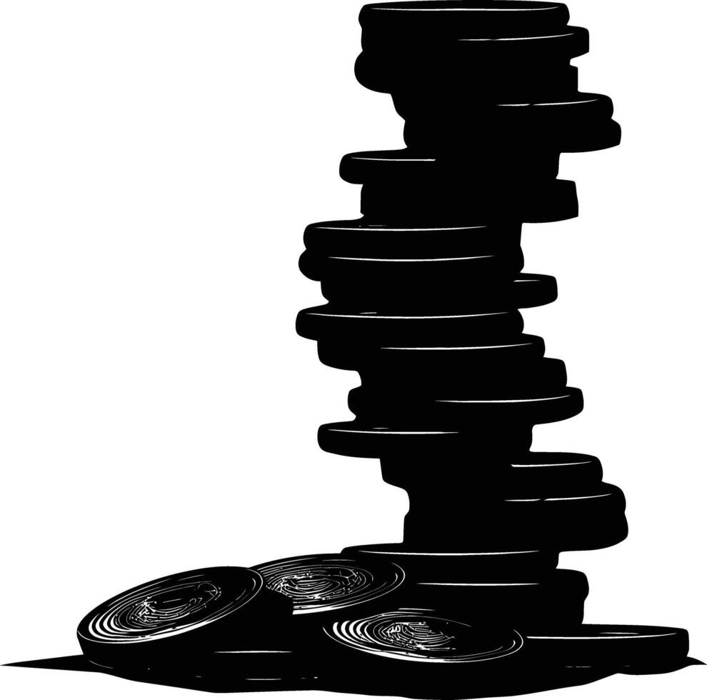 AI generated Silhouette pile of coin black color only vector