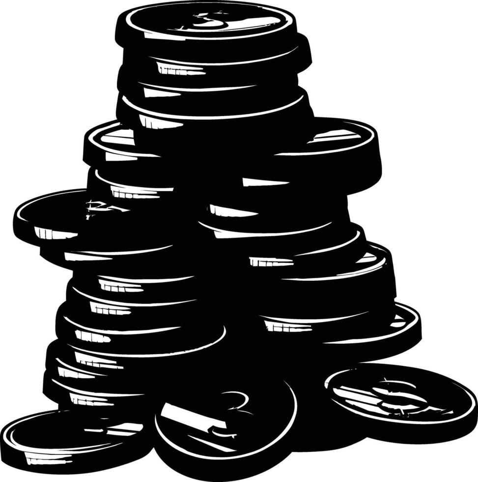AI generated Silhouette pile of golden coin full body vector