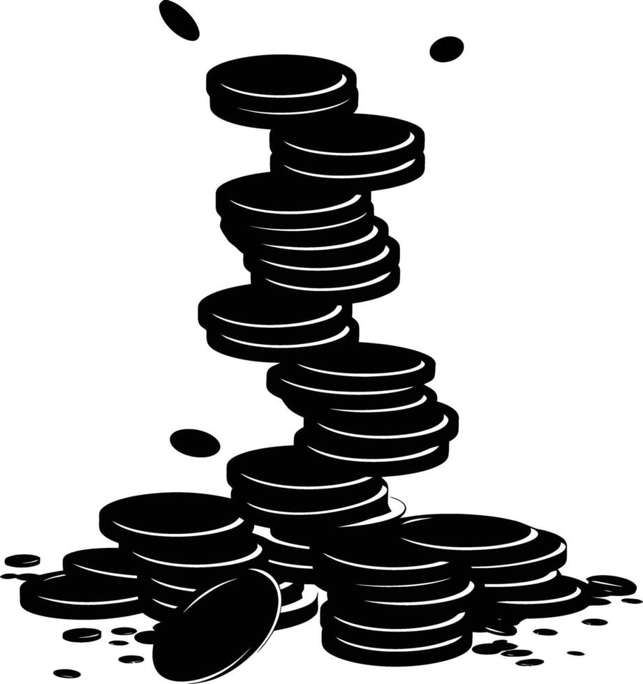 AI generated Silhouette pile of coin black color only vector