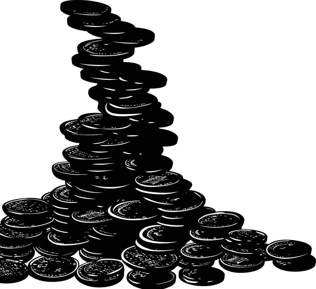 AI generated Silhouette pile of coin black color only vector