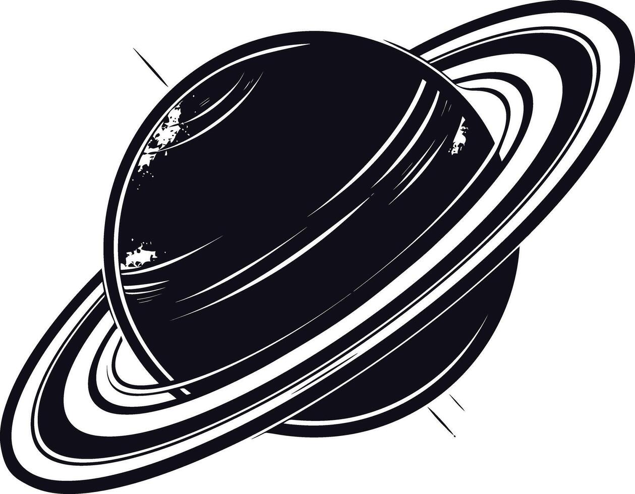 AI generated Silhouette planet with ring in space black color only vector
