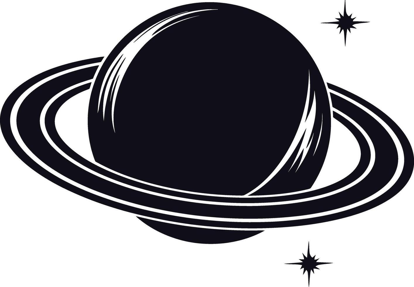 AI generated Silhouette planet with ring in space black color only vector