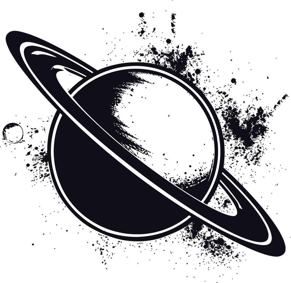 AI generated Silhouette planet with ring in space black color only vector