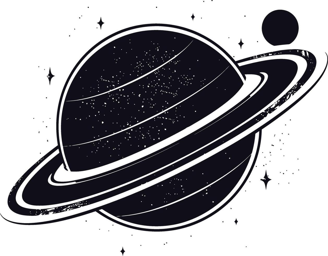 AI generated Silhouette planet with ring in space black color only vector