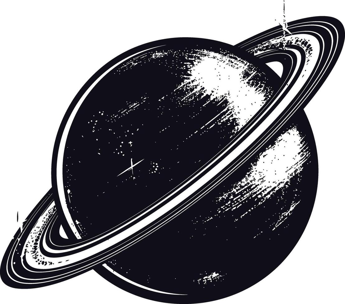 AI generated Silhouette planet with ring in space black color only vector