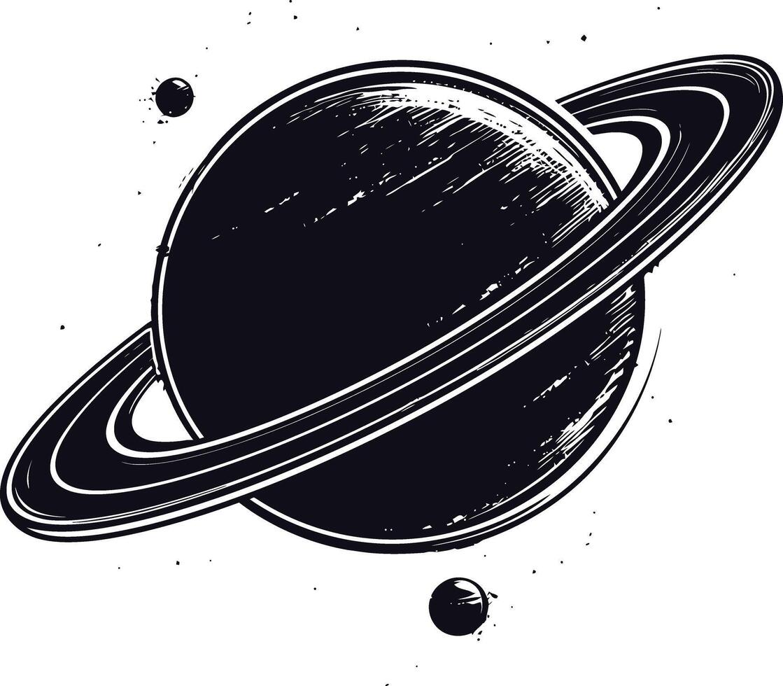 AI generated Silhouette planet with ring in space black color only vector