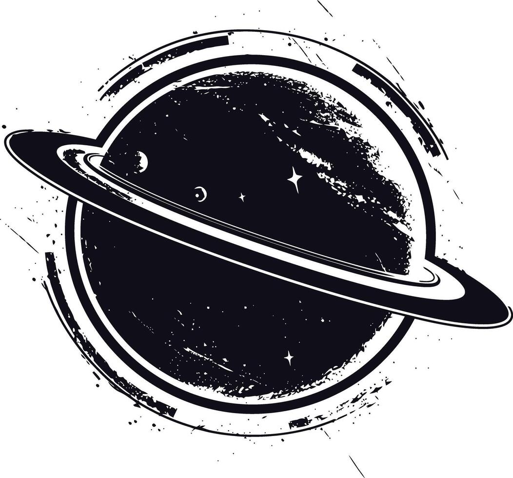 AI generated Silhouette planet with ring in space black color only vector