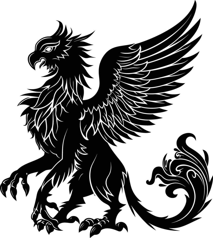 AI generated Silhouette Griffin black color only full body body vector