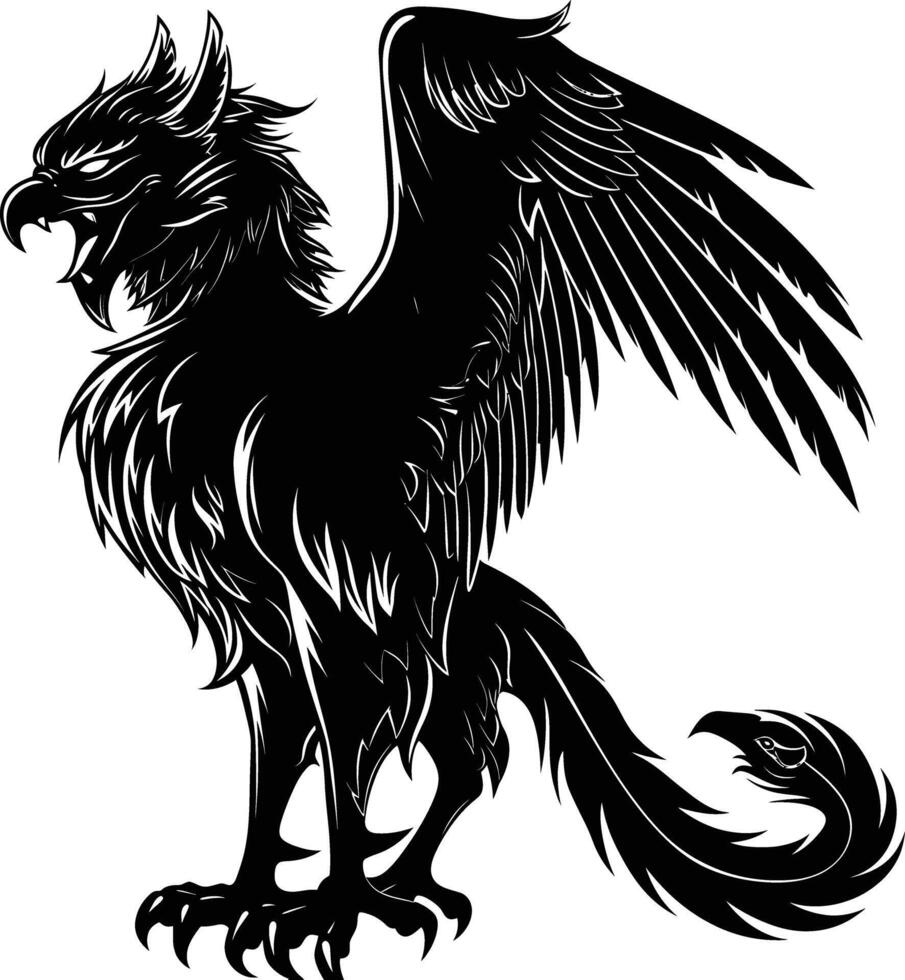 AI generated Silhouette Griffin black color only full body body vector