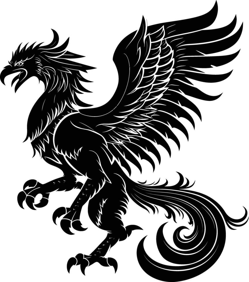 AI generated Silhouette Griffin black color only full body body vector