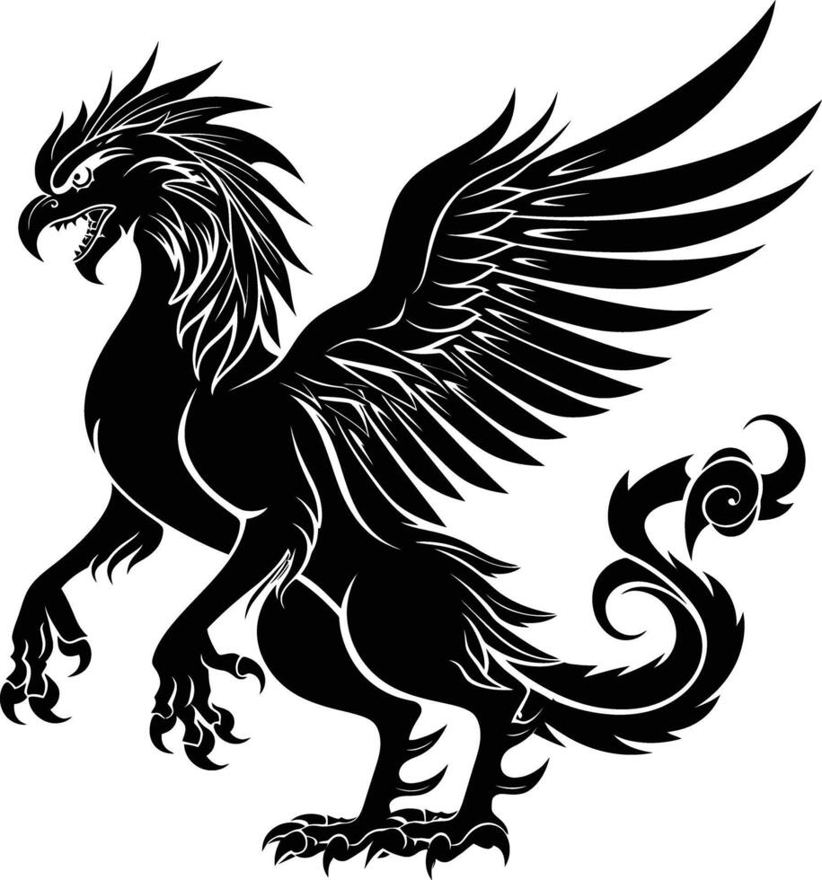 AI generated Silhouette Griffin black color only full body body vector