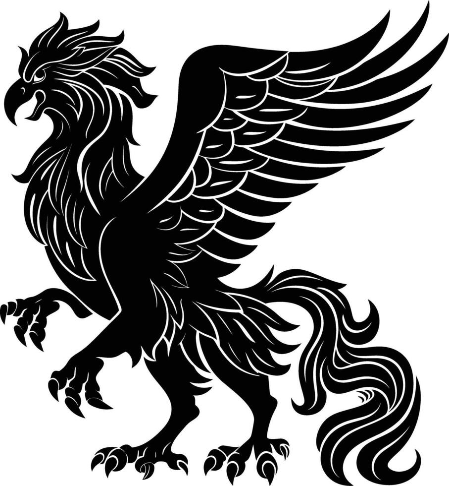 AI generated Silhouette Griffin black color only full body body vector