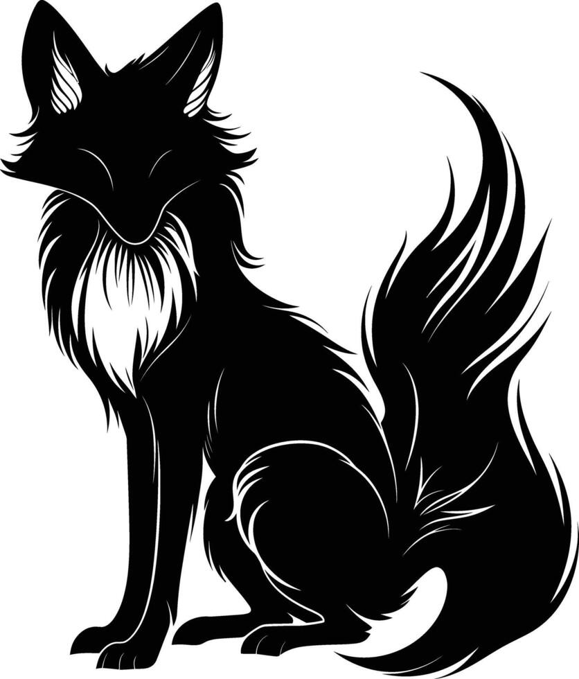 AI generated Silhouette Nine Tailed Fox black color only full body body vector