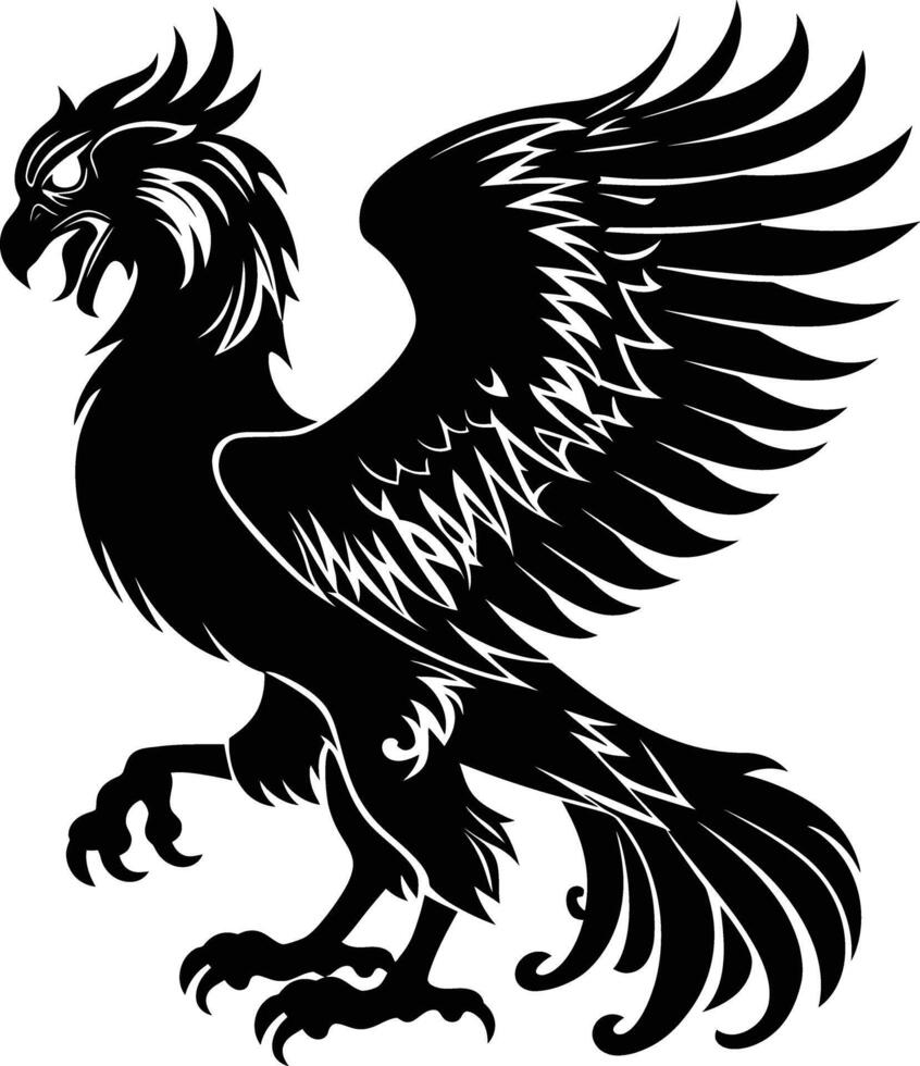 AI generated Silhouette Griffin black color only full body body vector