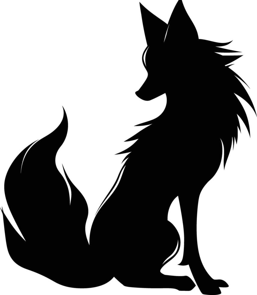 AI generated Silhouette Nine Tailed Fox black color only full body body vector