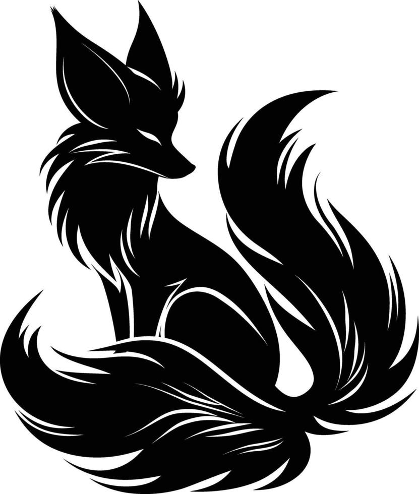 AI generated Silhouette Nine Tailed Fox black color only full body body vector