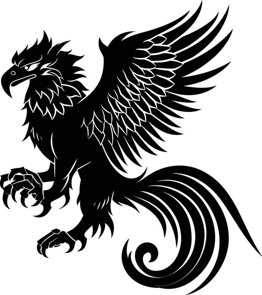 AI generated Silhouette Griffin black color only full body body vector