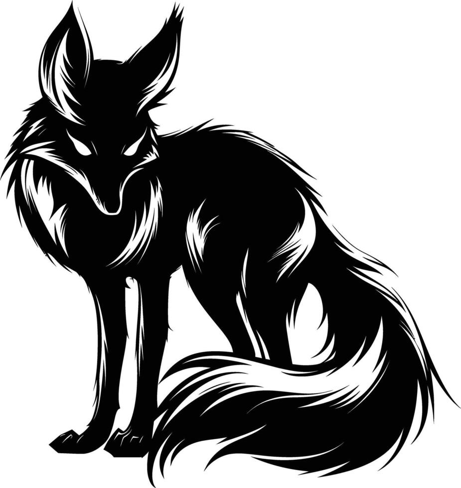 AI generated Silhouette Nine Tailed Fox black color only full body body vector