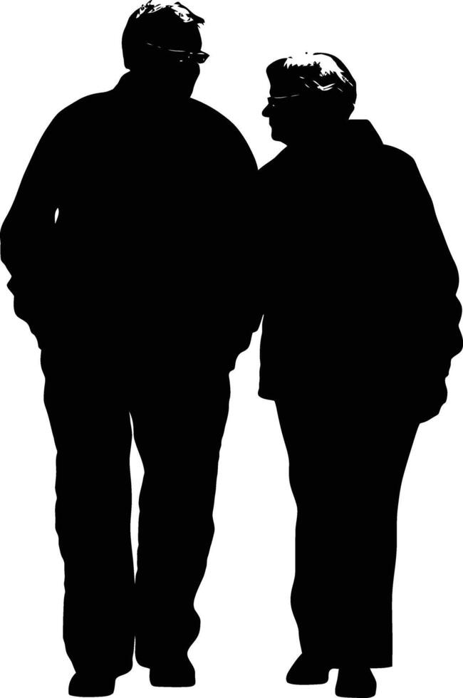 AI generated Silhouette couple of the elderly black color only full vector