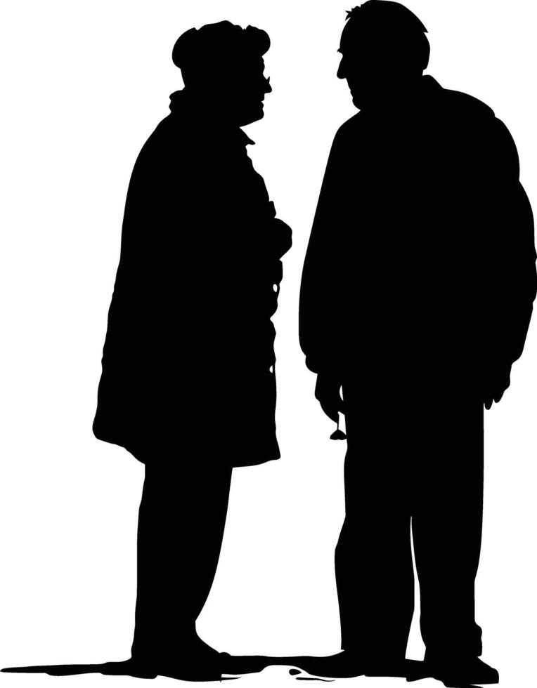 AI generated Silhouette couple of the elderly black color only full vector