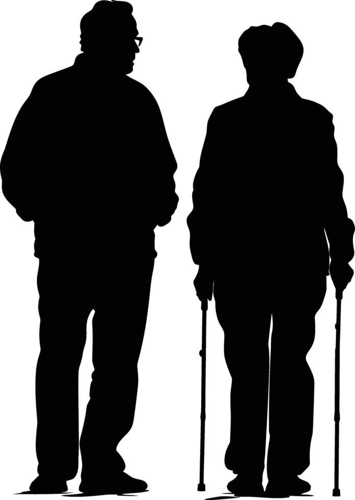 AI generated Silhouette couple of the elderly black color only full vector