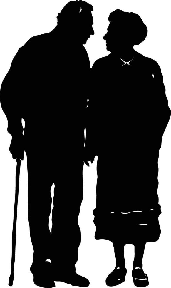 AI generated Silhouette couple of the elderly black color only full vector