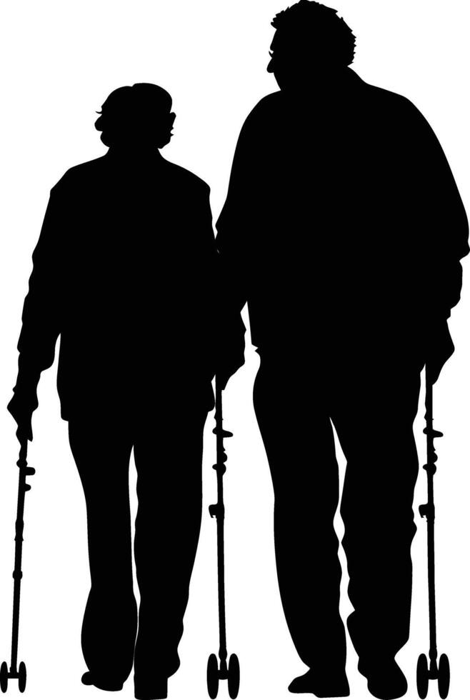 AI generated Silhouette couple of the elderly black color only full vector