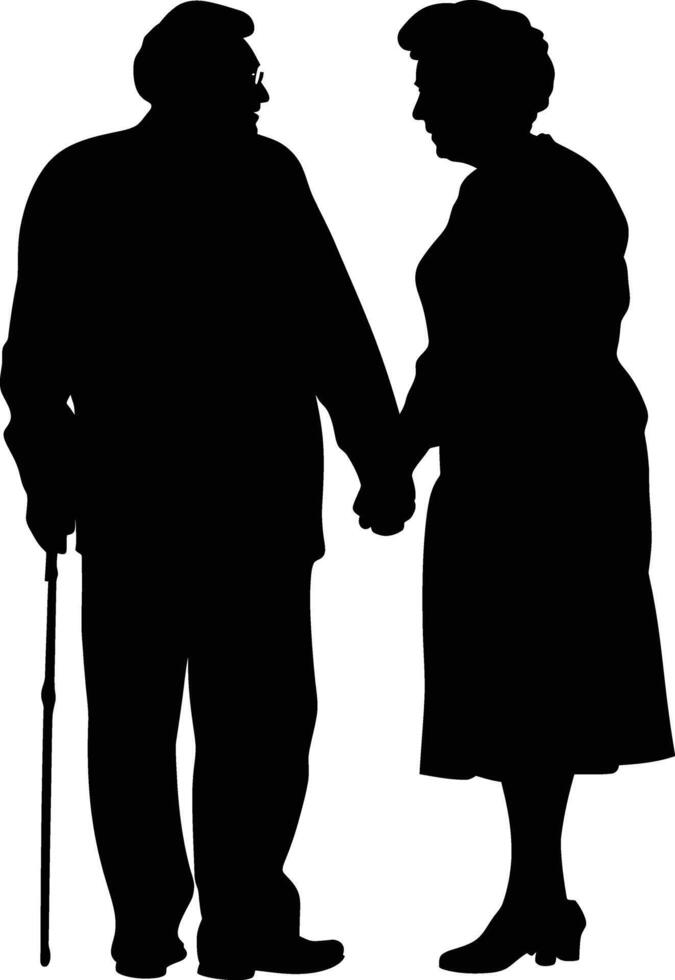 AI generated Silhouette couple of the elderly black color only full vector