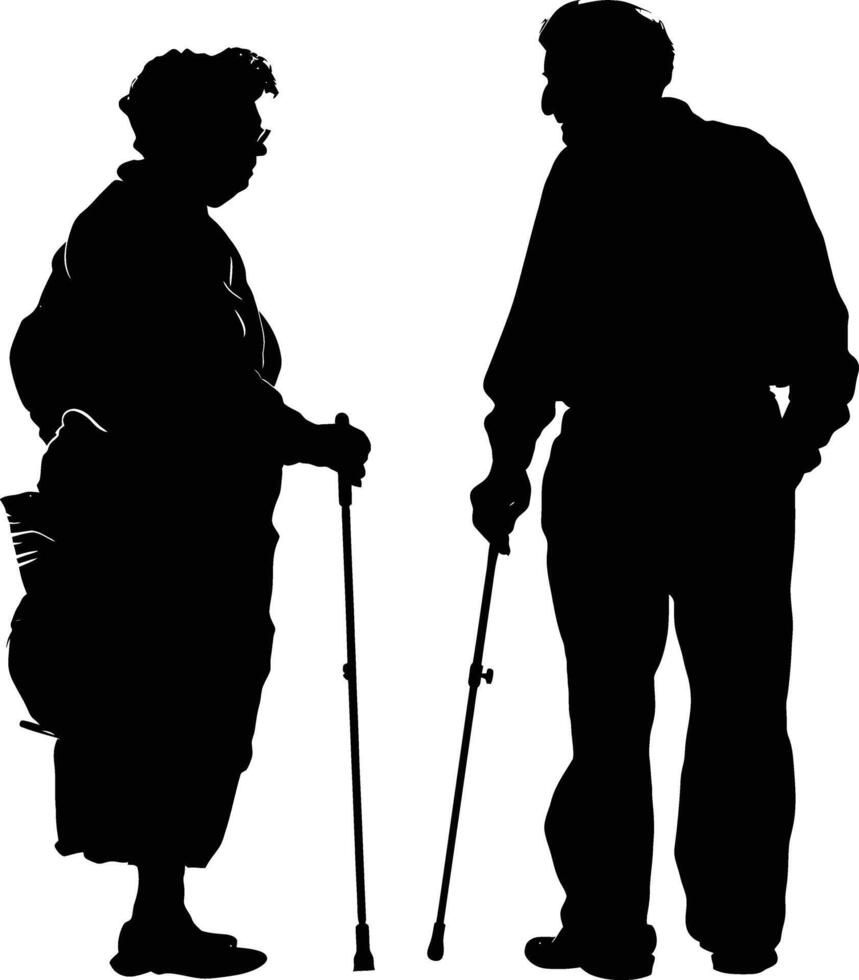 AI generated Silhouette couple of the elderly black color only full vector