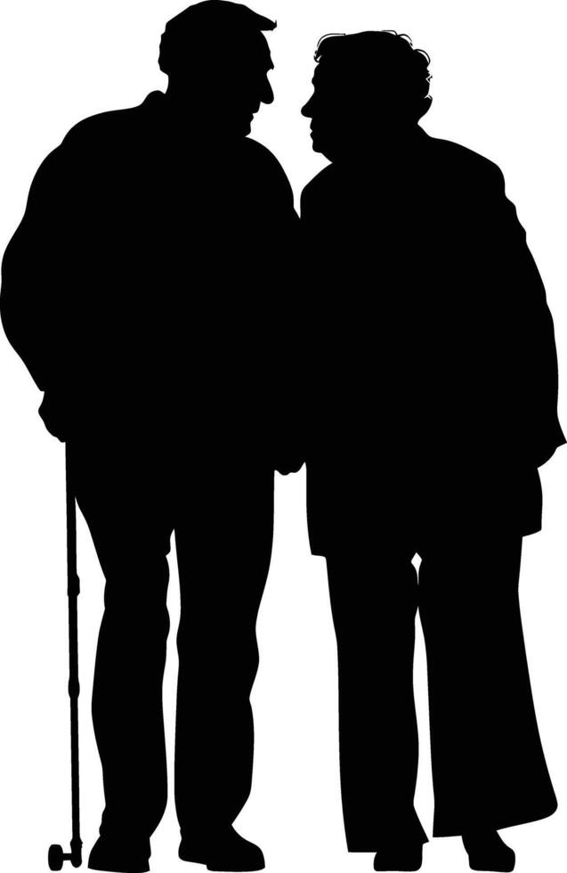 AI generated Silhouette couple of the elderly black color only full vector