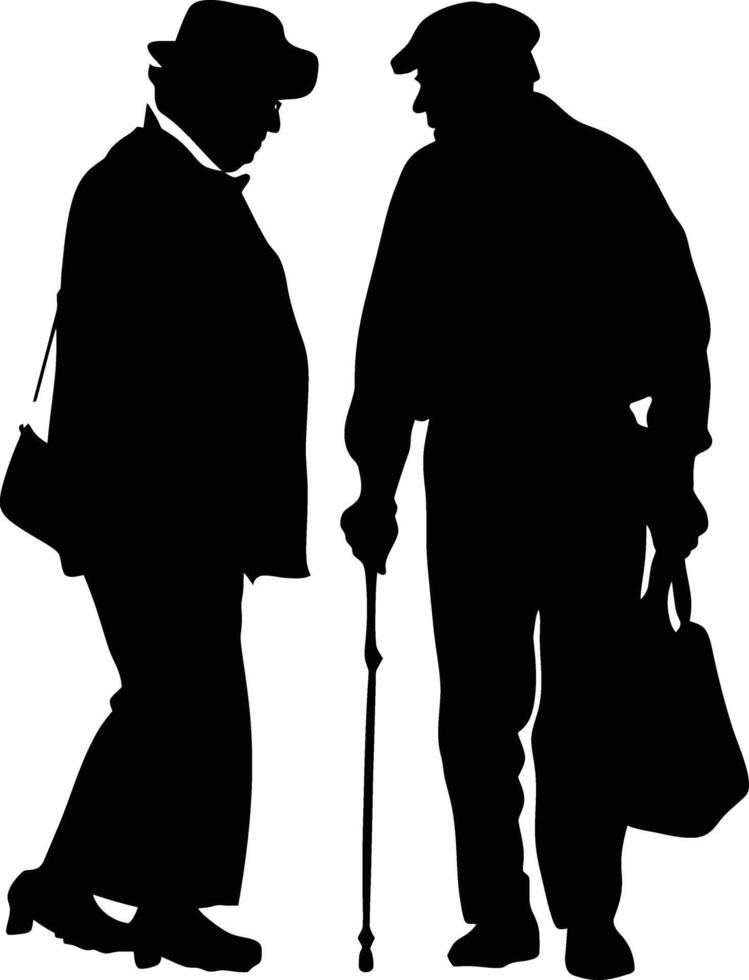 AI generated Silhouette couple of the elderly black color only full vector