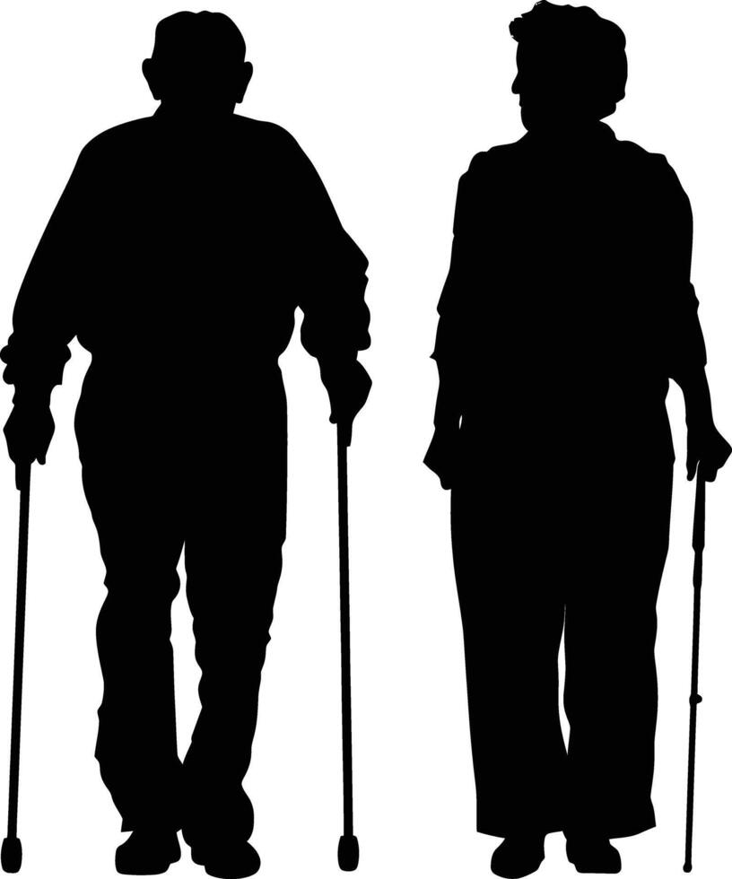 AI generated Silhouette couple of the elderly black color only full vector