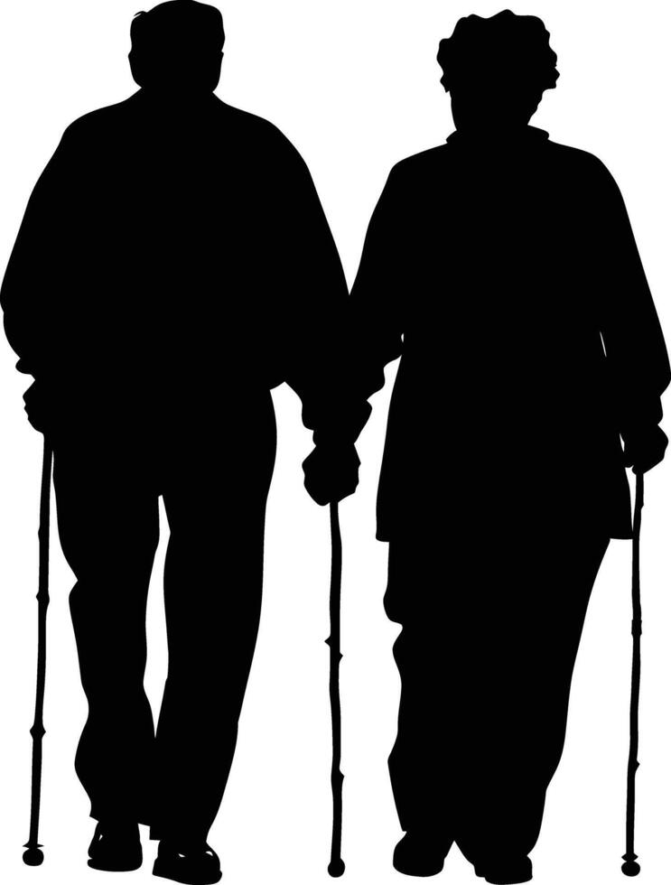 AI generated Silhouette couple of the elderly black color only full vector