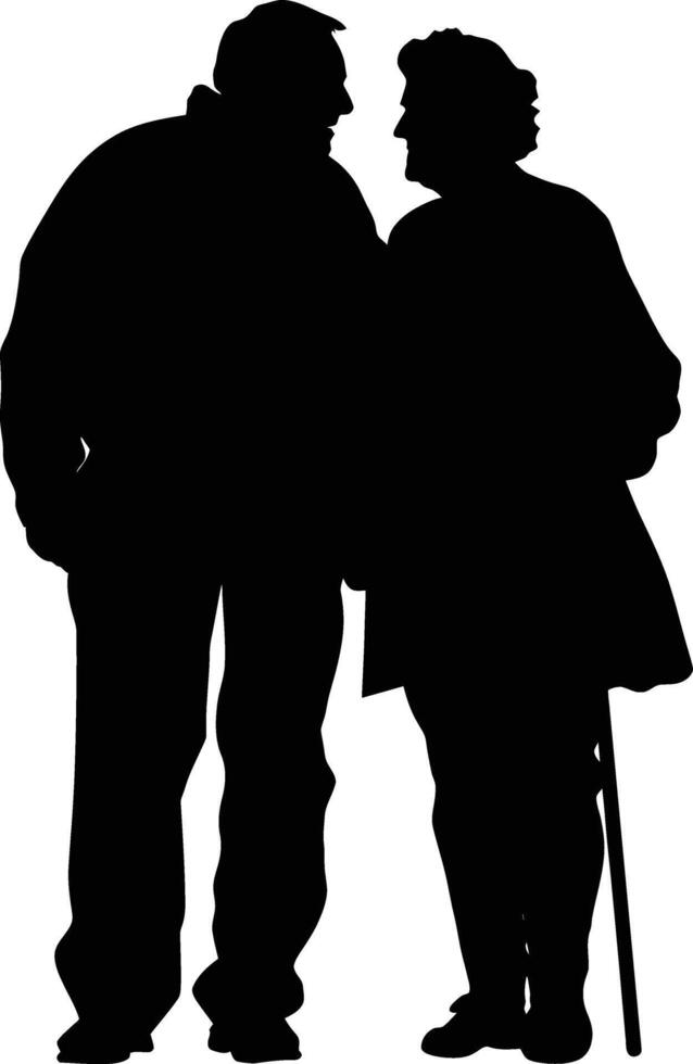 AI generated Silhouette couple of the elderly black color only full vector