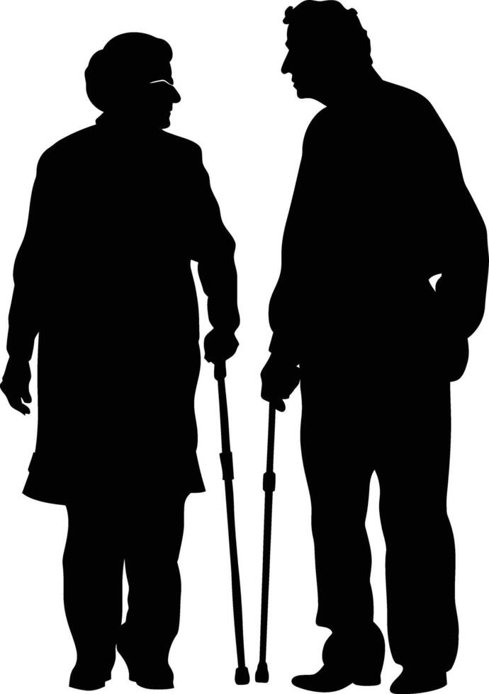 AI generated Silhouette couple of the elderly black color only full vector