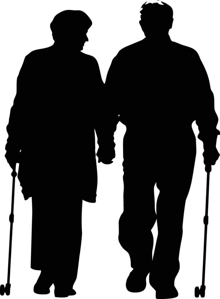 AI generated Silhouette couple of the elderly black color only full vector