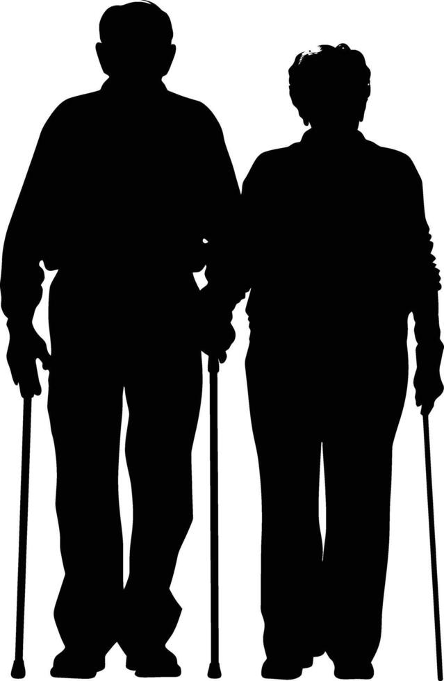 AI generated Silhouette couple of the elderly black color only full vector