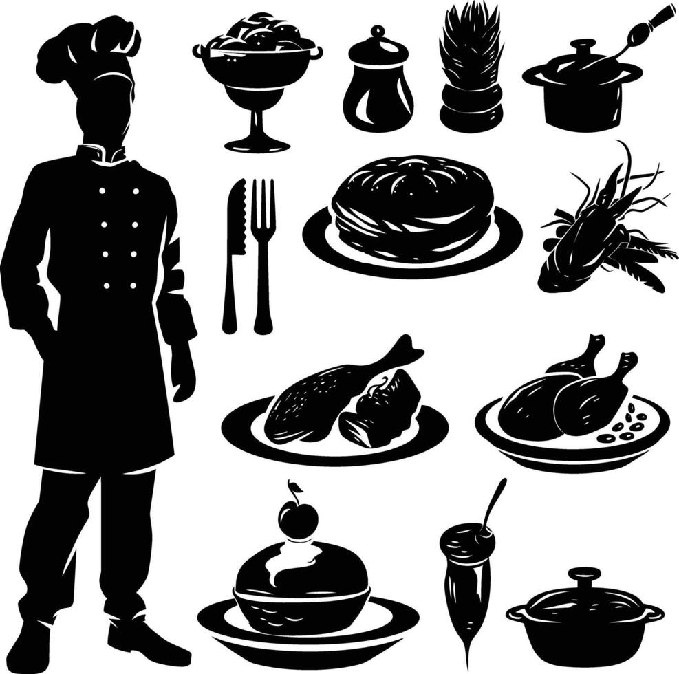 ai generado silueta culinario comida negro color solamente lleno cuerpo vector