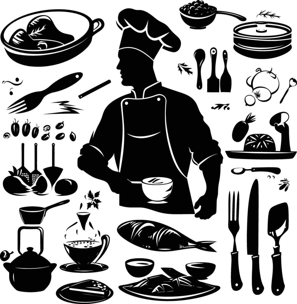 AI generated Silhouette culinary food black color only full body vector