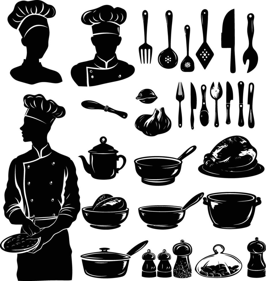 ai generado silueta culinario comida negro color solamente lleno cuerpo vector